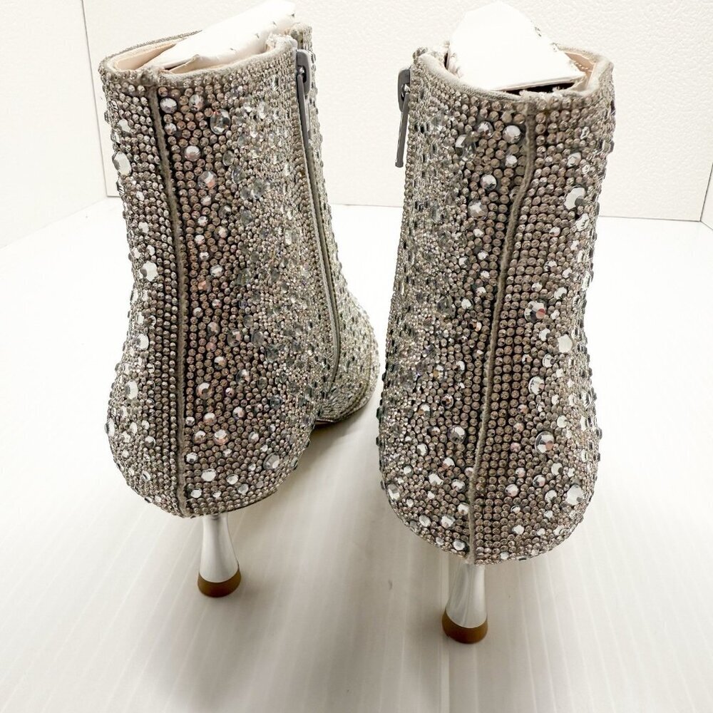 Abound Silver Rhinestone Ankle Boots 7M Sparkle Glitter Pointed Toe Party Heels - Picture 10 of 13